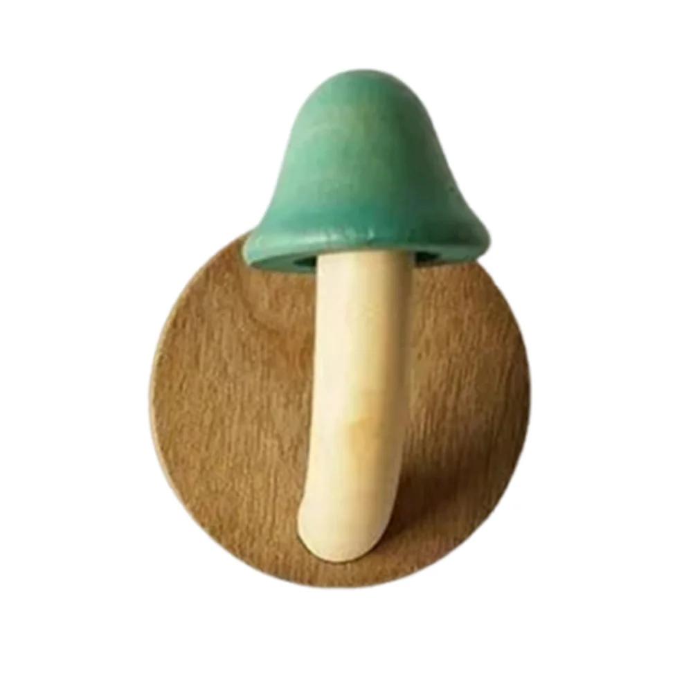 

Creative Wooden Mushroom Hooks No-hole Solid Wood Cloak Wall Hooks Scandinavian Log Coat Rack Behind The Door Storage синій