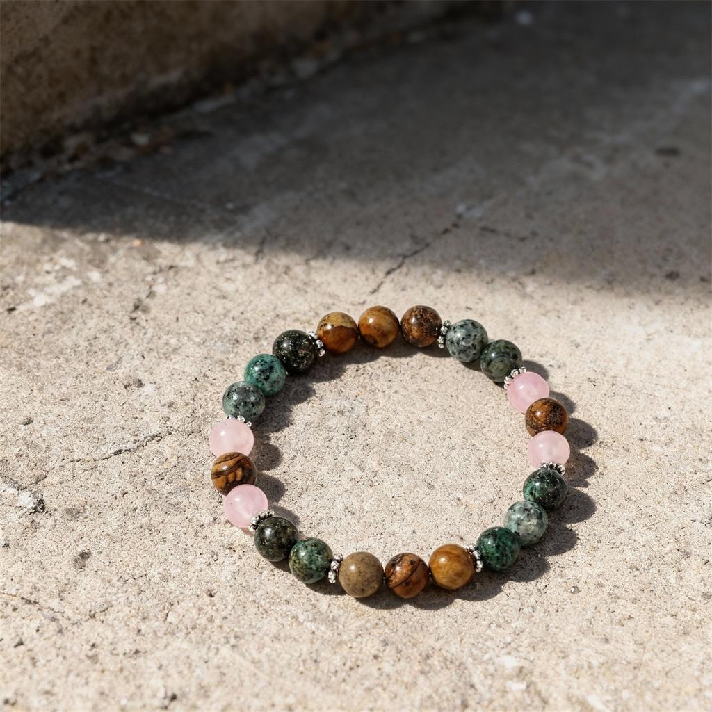 Festive Gifts Turquoise Picture Jasper And Rose Quartz Beaded Bracelet Earthy Fashion Jewelry For Men And Women Daily Wear Simple Versatile Accessory
