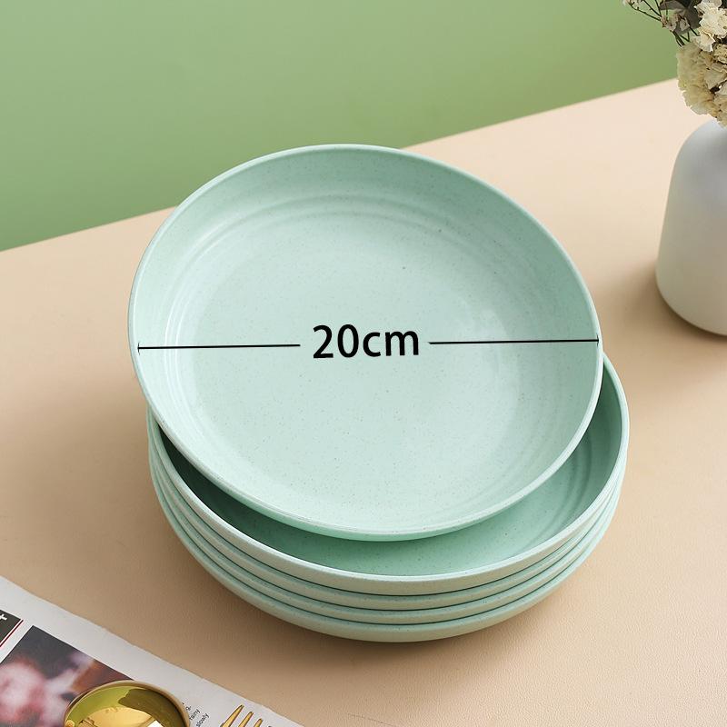 Wheat Straw Round Vegetable Plate Household Large Vegetable Plate Set Drop-Resistant Snack Plastic Plate Fruit Plate