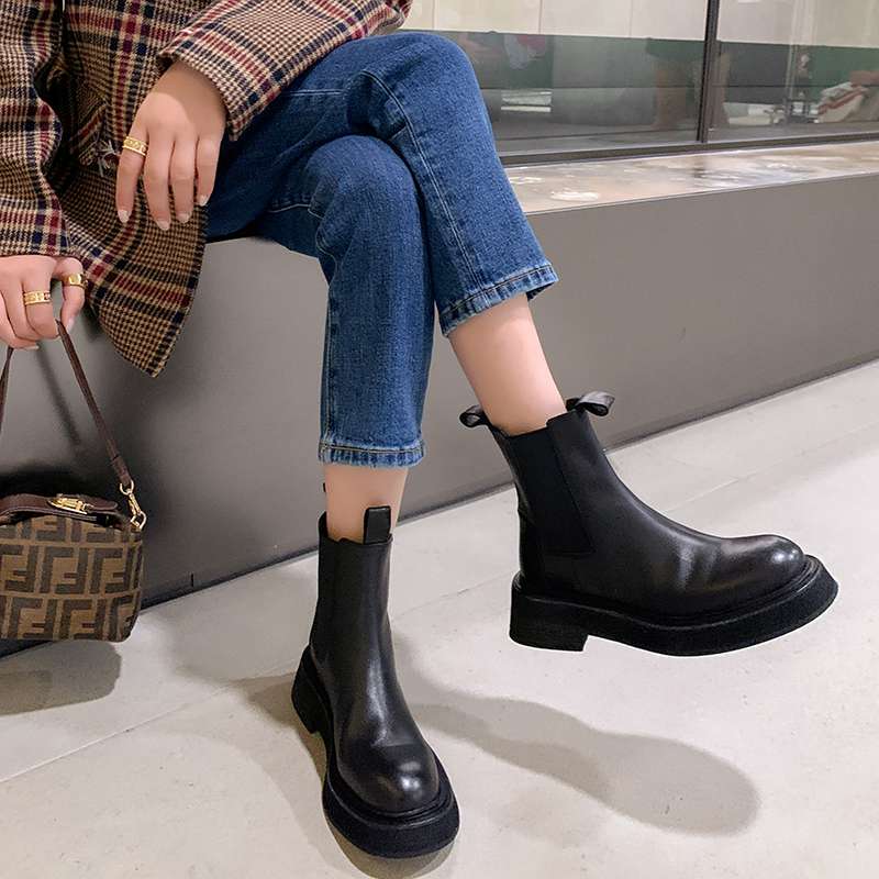 Krazing Pot Cow Leather Autumn Winter Shoes Round Toe Med Heels Slip On Concise Style Women Ankle Boots