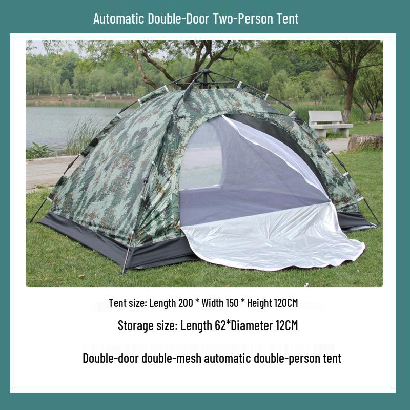 Camouflage 1-2 Person Windproof Pop-Up Camping Tent with Double Doors and Mesh