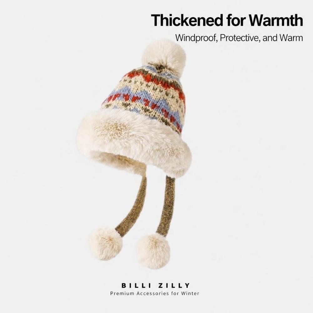 Windproof Fleece Lined Knit Trapper Hat with Pom Pom Winter Cold Weather Fisherman Hat  Unisex