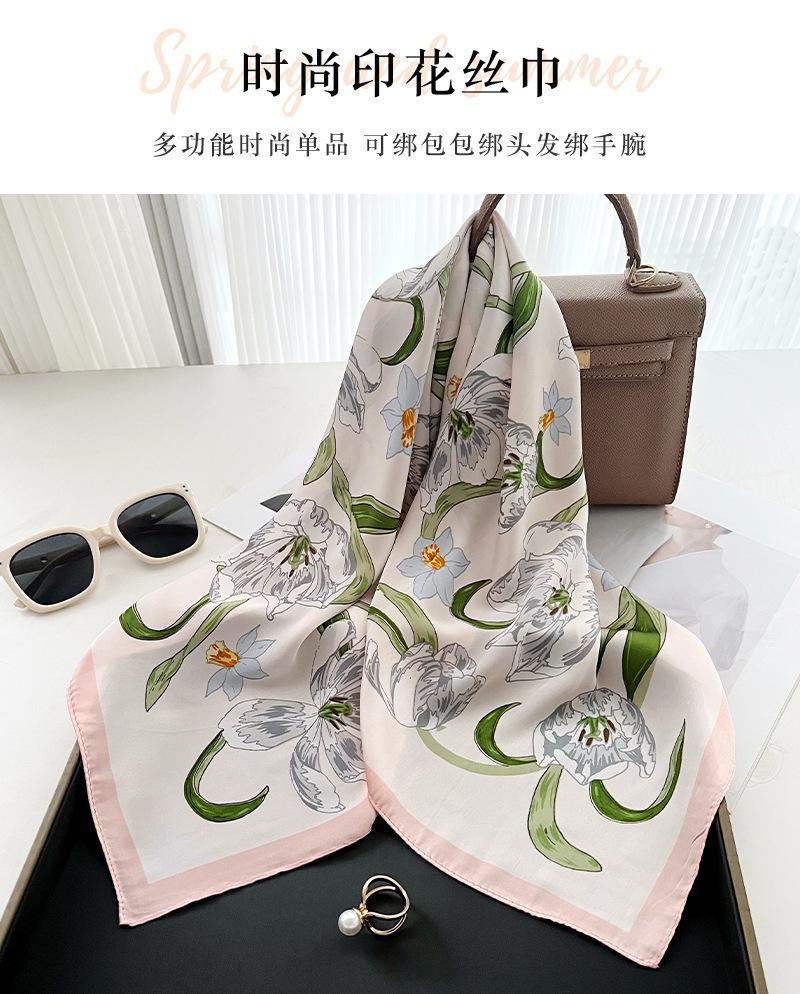 Summer Thin Floral Square Scarf For Women Hair Bag Decoration