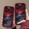 Red Sunset Beach Wave Pattern Phone Case for iPhone 17 16 15 14 Pro Max 13 12 11 XS X XR 7 8 Plus 16E 17 Air Soft Silicone Cover