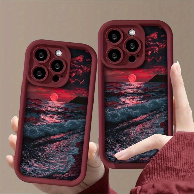 Red Sunset Beach Wave Pattern Phone Case for iPhone 17 16 15 14 Pro Max 13 12 11 XS X XR 7 8 Plus 16E 17 Air Soft Silicone Cover
