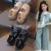 2026 Girls' Stylish Hollow-out Bow Leather Shoes - Korean Spring & Autumn Casual Childrenswear