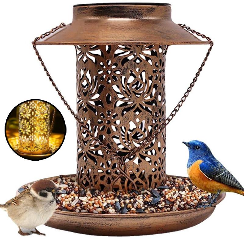 Charming Outdoor Solar Metal Hummingbird Feeder And Decorative Garden Light For Bird Feeding And Watering