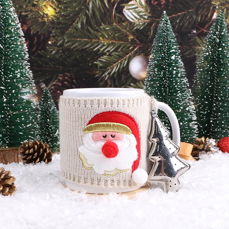 

Очаровательная зимняя кофейная кружка с дизайном Санты и оленя, с вязаным чехлом и серебристым заварником для чая в виде рождественской елки. Идеально подходит для рождественских подарков 301-400ml