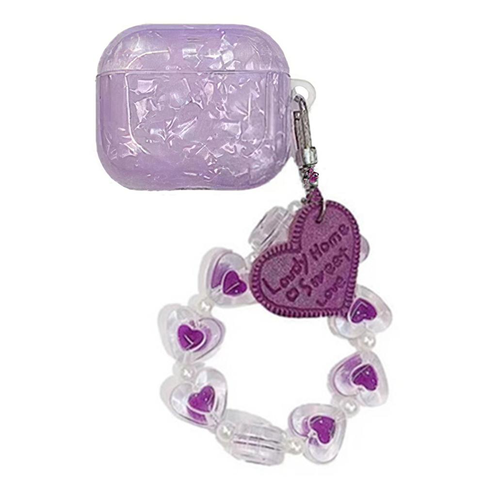 For AirPods 4 Protective Case Shell Texture Pattern TWS Earbuds Soft TPU Cover with Heart Strap