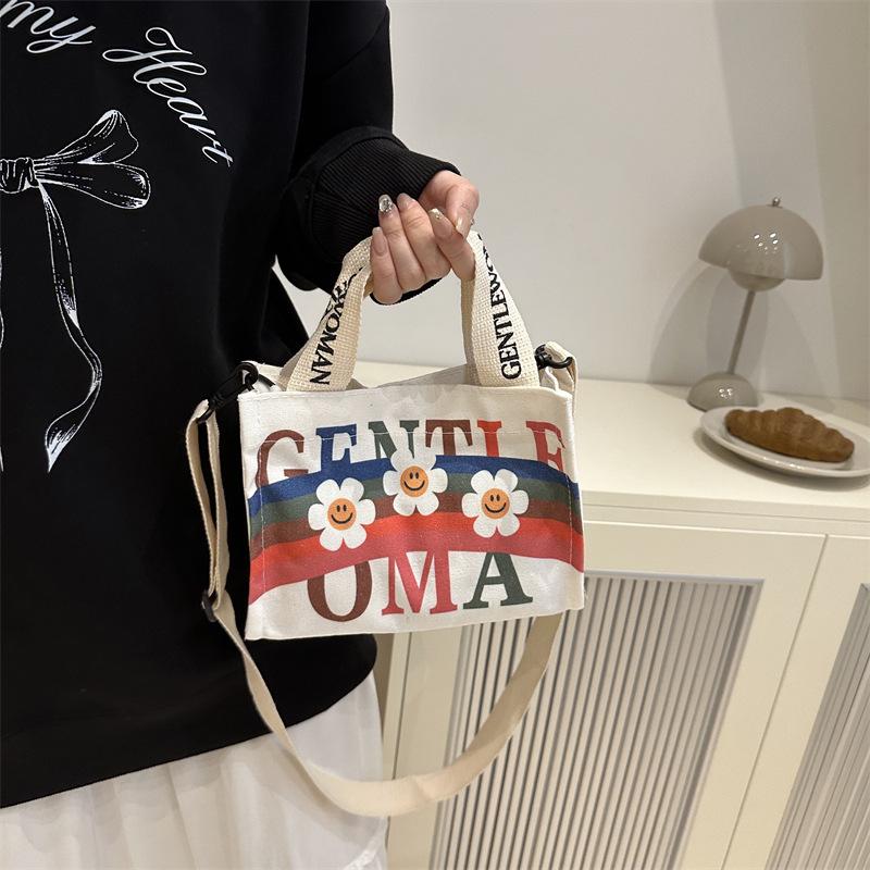 

Canvas bag women s bag colored letter printed small canvas bag new texture casual shoulder bag handbag