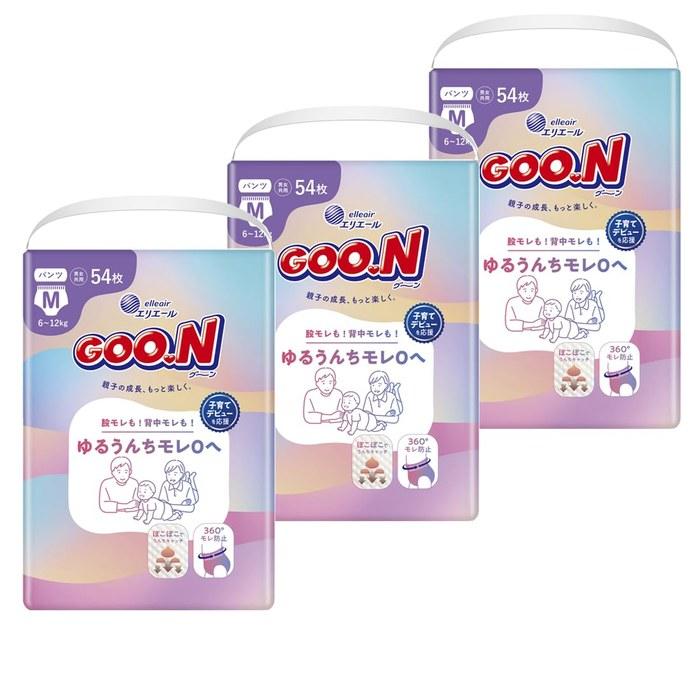 Goon Diapers M Size Yuru Unchi More 0 (6~12kg) 162 Count (54 x 3) [Case Pack]
