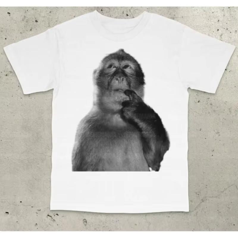 Thinking Monkey Graphic TShirt Men Women Funny Animal Meme Casual Oversized Short Sleeve Cotton Streetwear Tops
