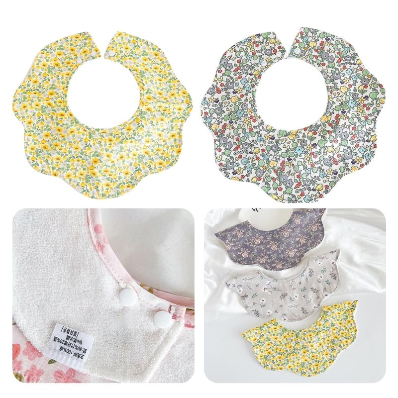 Baby Burp Cloth Cotton Bibs Cute Newborns Bib Adjustable Snaps Bib Petal Edge Bib Comfortable Nursing Bib for Drooling