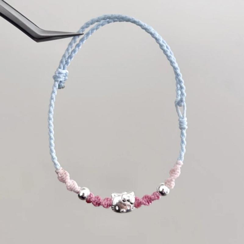 

Милый браслет Hello Kitty для женщин, ручной работы, плетеный из цветной веревки, бохо, обертывающий, с подвесками, популярное украшение для дружбы