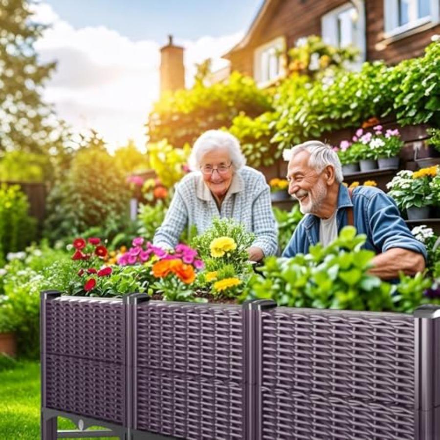 Raised Garden Bed with Reinforcement Rods Elevated Planter Boxes for Outdoor Plants with Drainage Holes for Flowers Vegetables