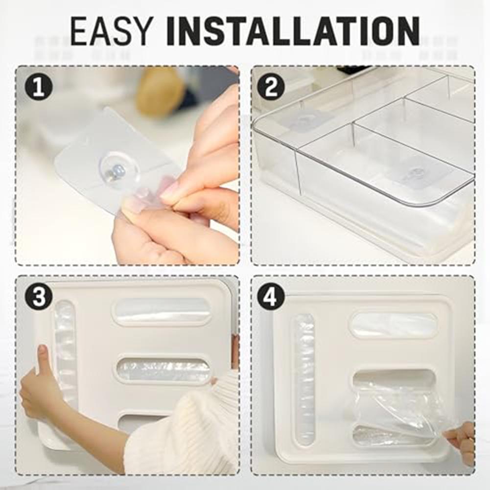 Plastic 4 in 1 Food Bag Storage Organizer for Sandwich Snack Gallon Quart Slider Bags Wall Mount or Drawer Fit 31.5x28x8cm White