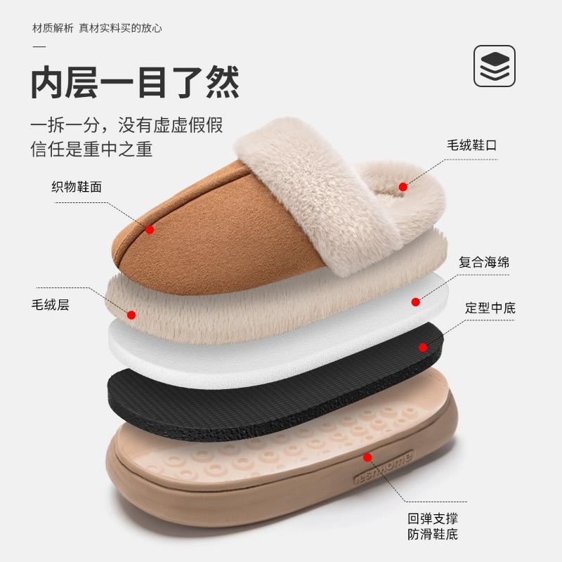 Cotton Slippers Women's Autumn and Winter New Home Indoor Thick Bottom Outer Wear Non-slip Plush Suede Cotton Mop
