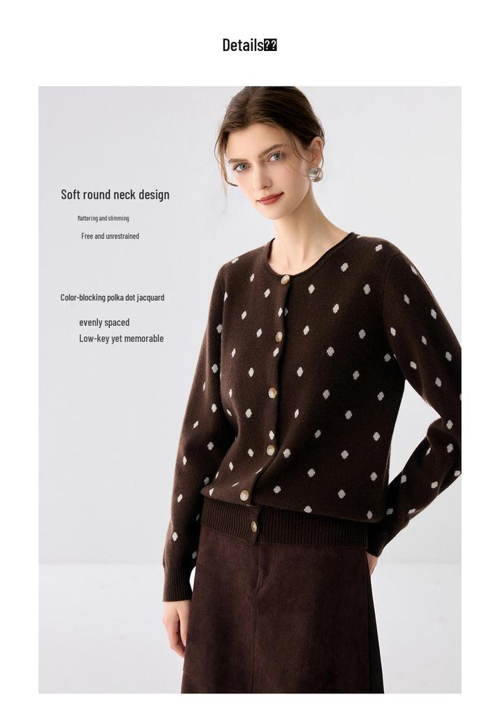 Lekasha Women's Fashionable Cashmere Polka Dot Knit Cardigan