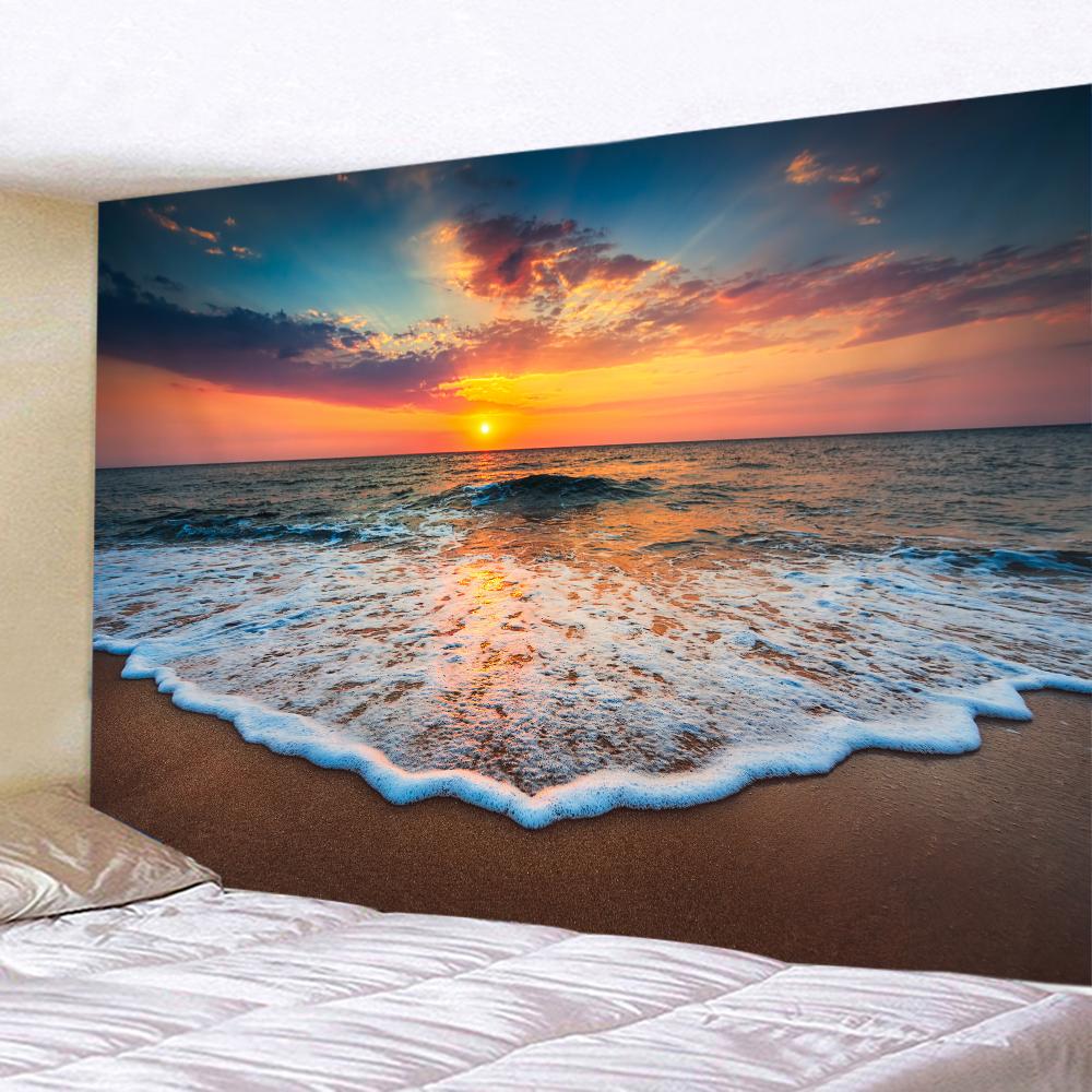 Beach Sunset Landscape Tapestry Wall Hanging Coconut Tree Printed Wall Art Hotel Room Decoration Items Aesthetic Dorm Home Decor