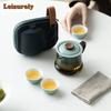 Leisurely Soot Galss Travel Tea Set Kit Handmade 1 Pot 3 Cups Tea Maker Filter Teapot Organizer Portable Outdoor Stock Bags Gift