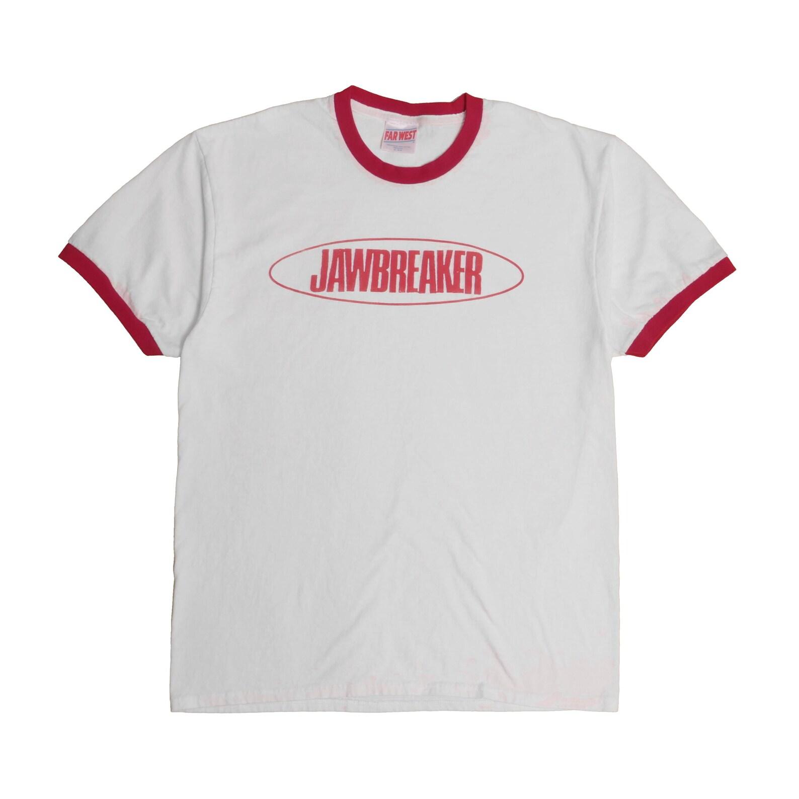 Jawbreaker Red Ringer Band Tee Shirt American Punk Rock Vintage Oval Red Logo Metal Hardcore Alternative Rock Boxy White Shirt - XL L