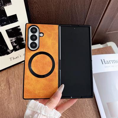 Magnetic for Magsafe Wireless Charge Leather Phone Case for Samsung Galaxy Z Fold 7 6 5 4 3 5G ZFold 7 Protective Bumper Cover