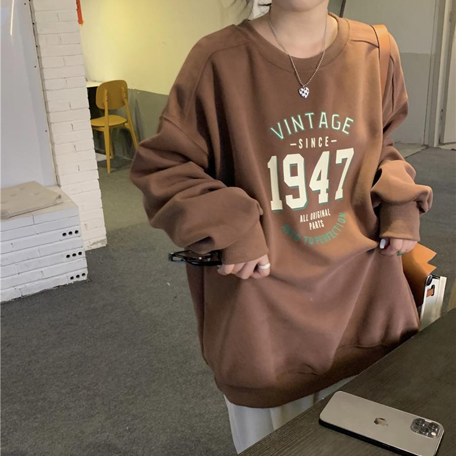 Spring/Autumn Women's Hoodie, Korean Style Loose Long Sleeve Fleece Crew Neck Sweatshirt for Women
