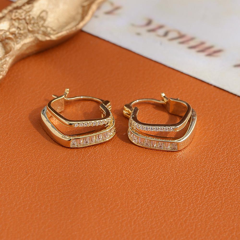 Hong Kong Style Square Zircon Earrings - Elegant Light Luxury Design