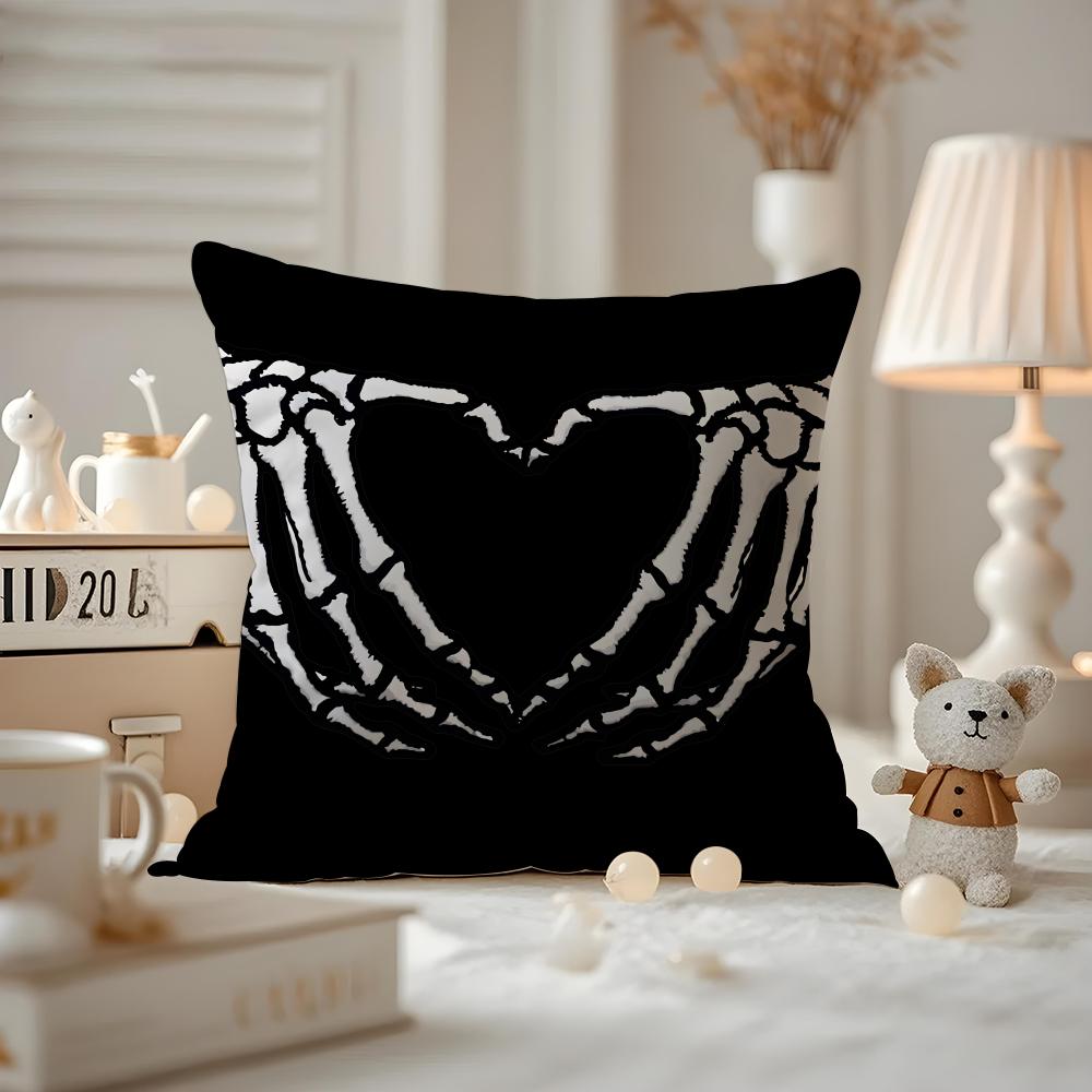 

cool Skull heart print Cushion Cover Antidustmite Pillowcase Invisible zipper silky short plush Sofa cushion cover 30X30cm