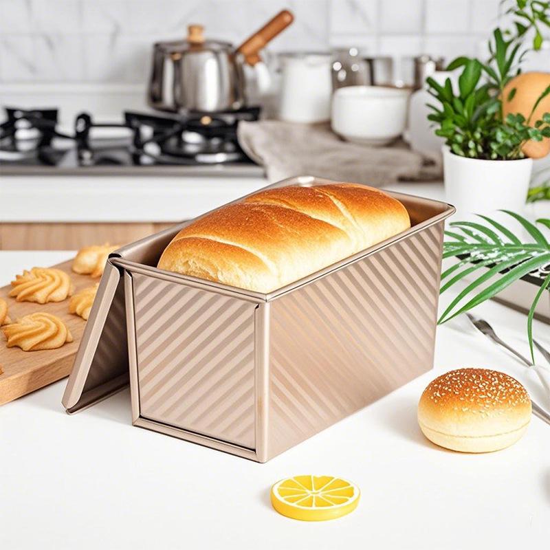 450g Non-Stick Golden Ripple Hokkaido Bread Toast Box with Lid for Commercial/Household Use