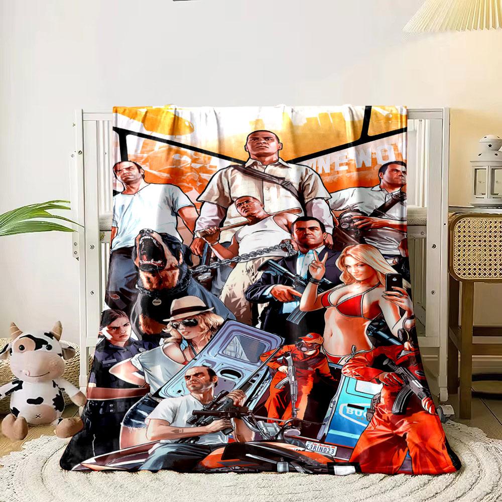 GTA Themed Blanket with Game Character Print bedroom Blanket for Livingroom Couch lunch break Soft Cozy throw for Friend's festival Gift
