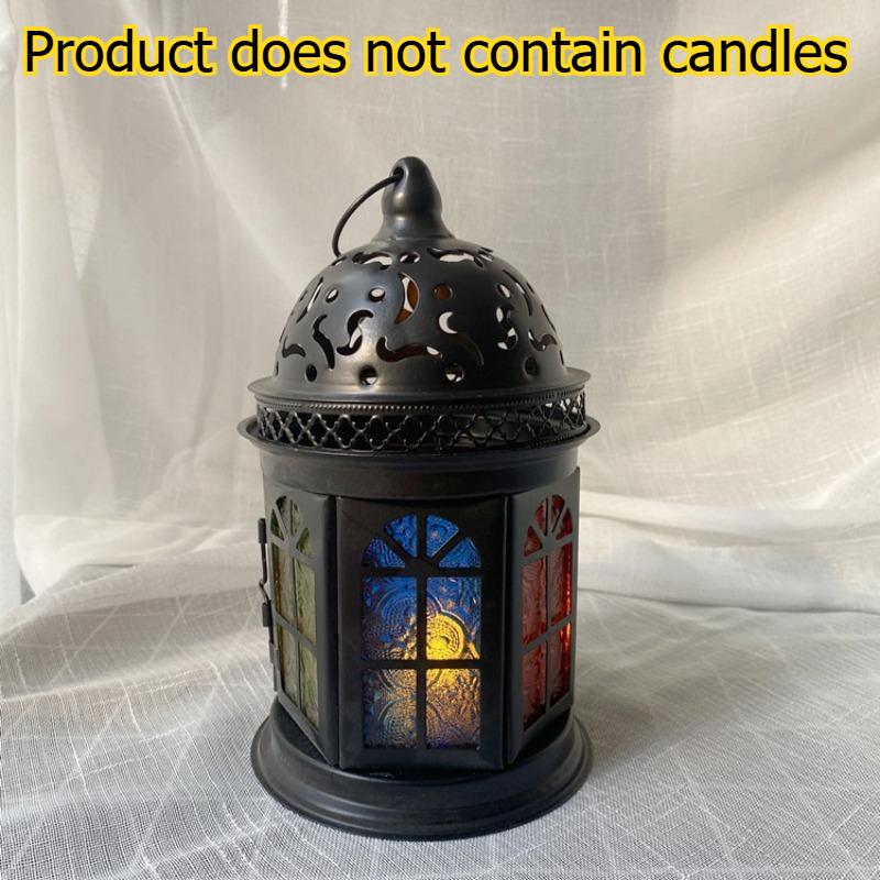 

1pcs European Retro Metal Candle Holder Colorful Glass Aromatherapy Candle Stand Decorative Ornament for Home Interior чорний