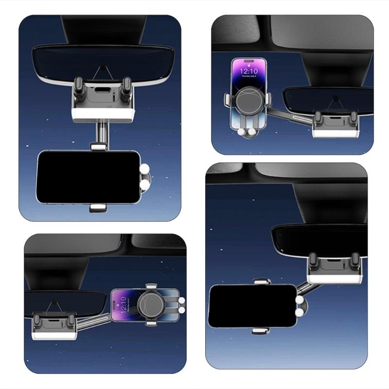Universal Car Rearview Mirror Smartphone Mount 360 Degree Rotation And Adjustable Length Suitable For Any Vehicle Model