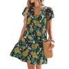 Women's Dresses Short Sleeve V-Neck Floral Printed Loose Casual Temperament Beach Dresses