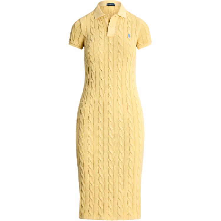 

Polo Ralph Lauren Однотонное платье-поло с воротником на пуговицах, с логотипом, приталенного кроя, со средней посадкой, с длинным коротким рукавом, женское платье, желтое WMPODRSNFA20696-700 S
