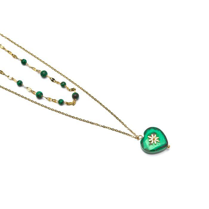 Collier Luxenter en malachite finition en rhodium - Besya