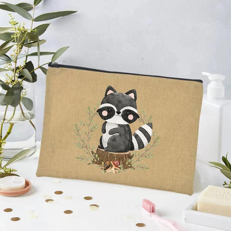 Kawaii Animals Makeup Bag Women Office Supplies Stationery Storage Travel Cosmetic Organizer Eco Canvas Toilet Bags for Ladies