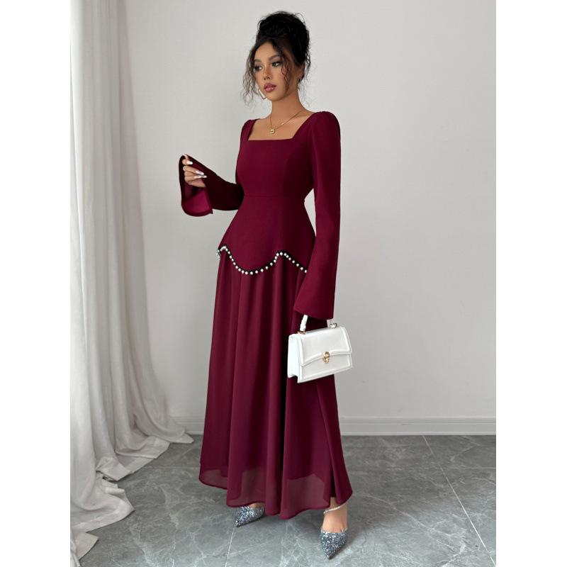 2025 Elegant Long Sleeve Evening Gown - Women's Autumn Winter High-End Dress