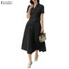 ZANZEA Women Short Sleeve Blouse and Midi Skirts Summer Two Piece Suit Sets