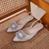 Mode Låg Klack Strass Sandaler Damskor 2024 Nya Sommar Mode Fyrkantiga Klackskor för Kvinnor Sandalias De Mujer