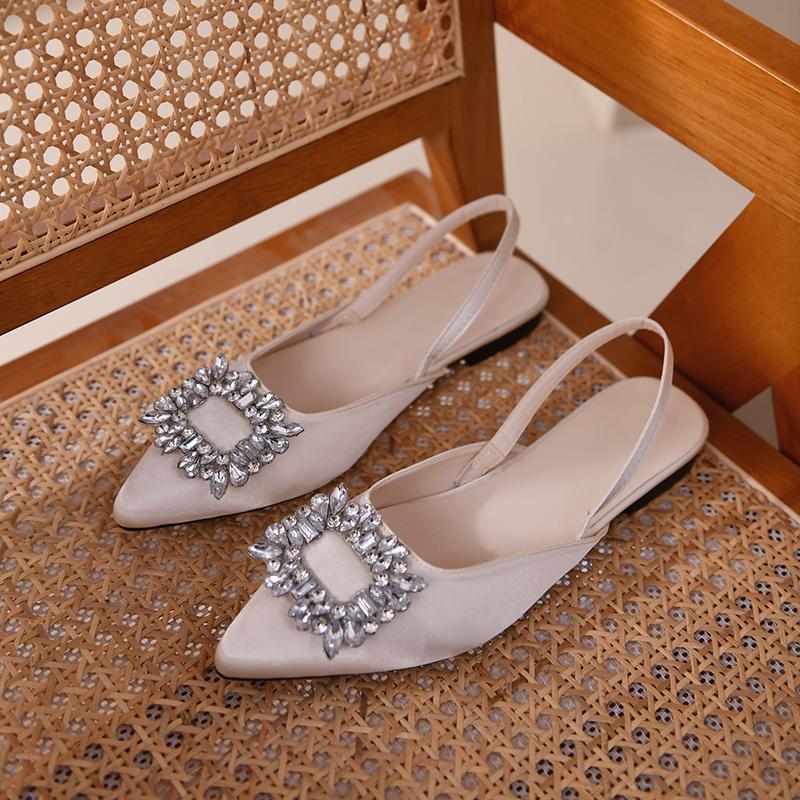 Mode Låg Klack Strass Sandaler Damskor 2024 Nya Sommar Mode Fyrkantiga Klackskor för Kvinnor Sandalias De Mujer