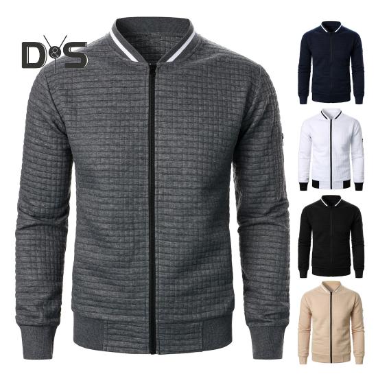 Herrenjacke Herbst Winter Einfarbig Waffelstruktur Sweatshirtjacke mit Taschen Reißverschlussleiste Lässige Oberbekleidung Sportliche Kleidung