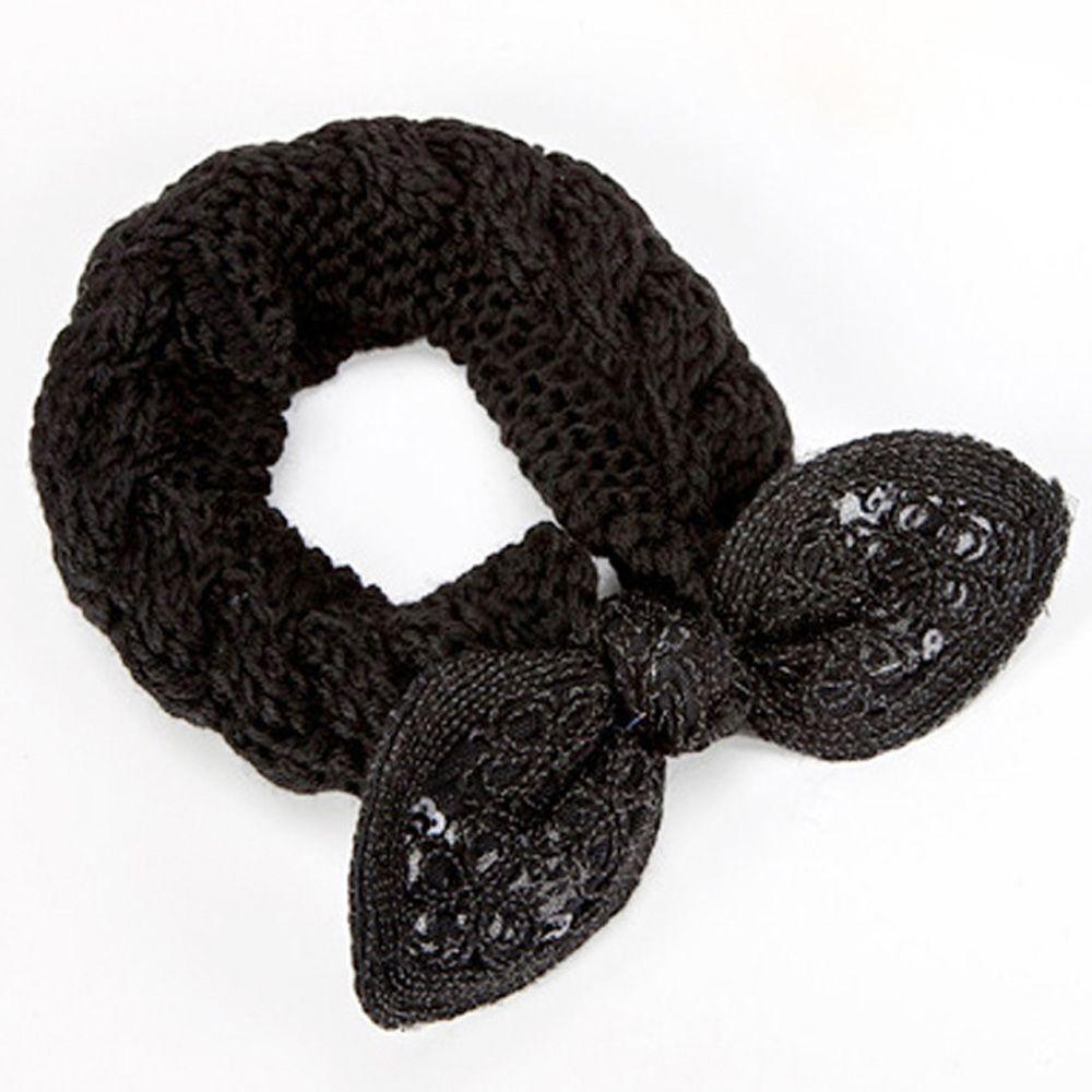 Fashion Flower Winter Warm Crochet Knit Hairband Rabbit Ears Headwrap Bow Knot Headband Turban