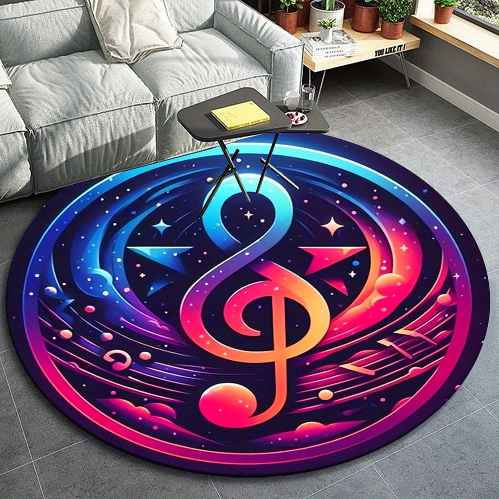 1pc Beautiful Colorful Musical Notes Pattern Round Floor Mat, Non-slip for Living Room Bedroom Chair Carpets Home Decor Gifts, Home Decor Ro