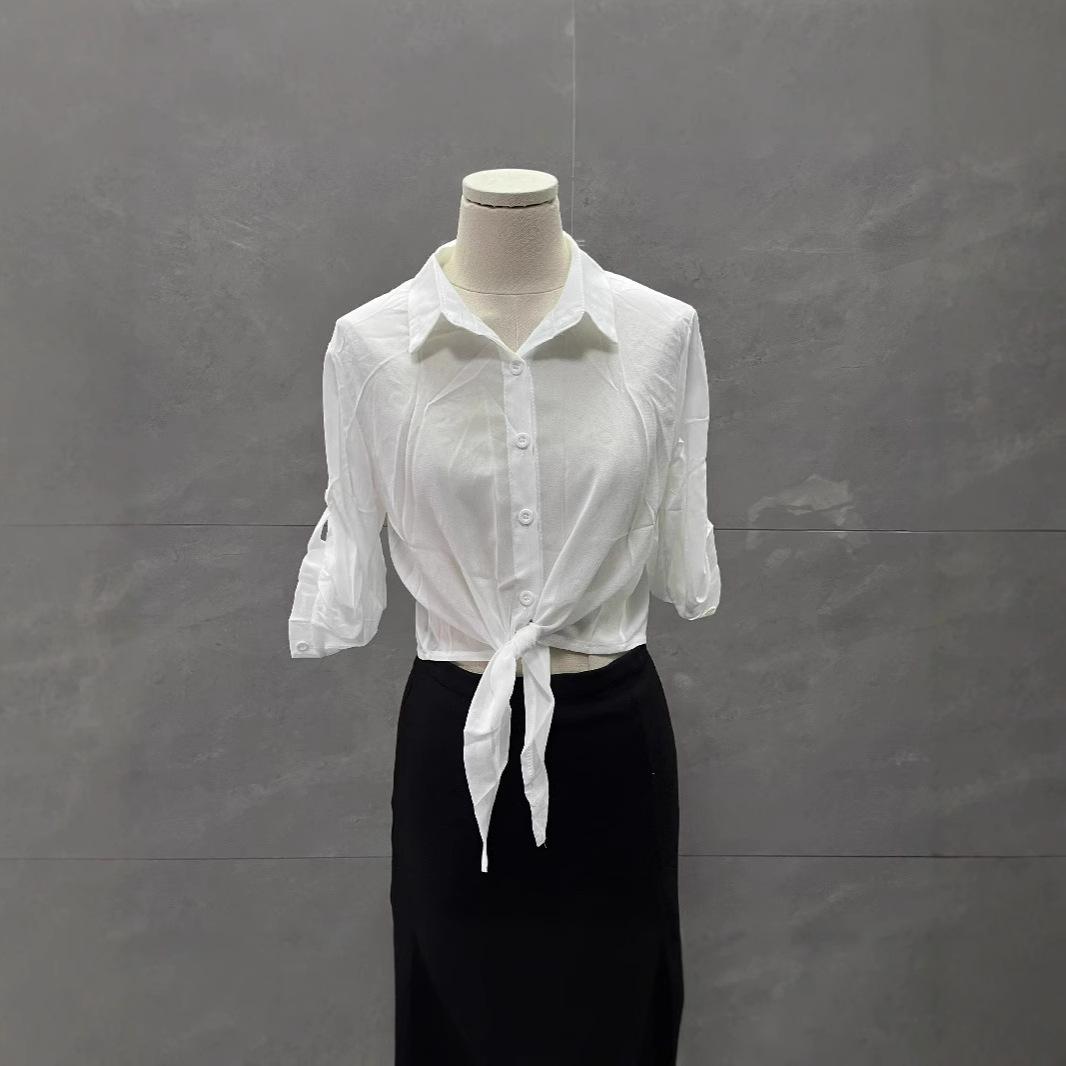 

Women s Seven-Sleeve White Chiffon Cardigan and Shawl Cover-Up Dress Top L ~115 lbs