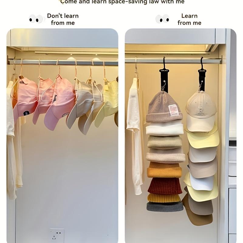 Stainless Steel Hat Rack with 8 Clips, Capable of Accommodating 16 Baseball Caps, Suitable for Wardrobes and Behind Doors