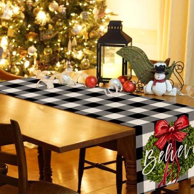 Christmas Decorations Plaid Table Runner Seasonal New Year Decorations Holiday Farmhouse Indoor Vintage Themed Party Table Flags