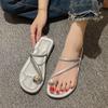 New Toe Slippers Women Wear Half Slippers Summer Pearl Fairy Wind Vacation Flat Beach Shoes Sandals