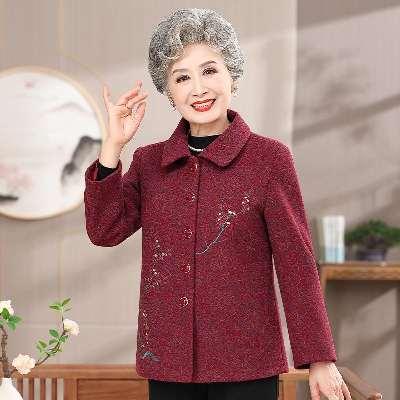

Grandma Spring Coat: 2026 Style Lapel Cardigan for Middle-Aged and Elderly Women 2XL (95-115 jin)