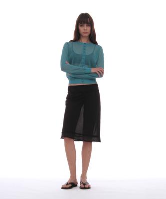 Partimento Woman Pwc Lace Trim Overlay Midi Skirt_Black